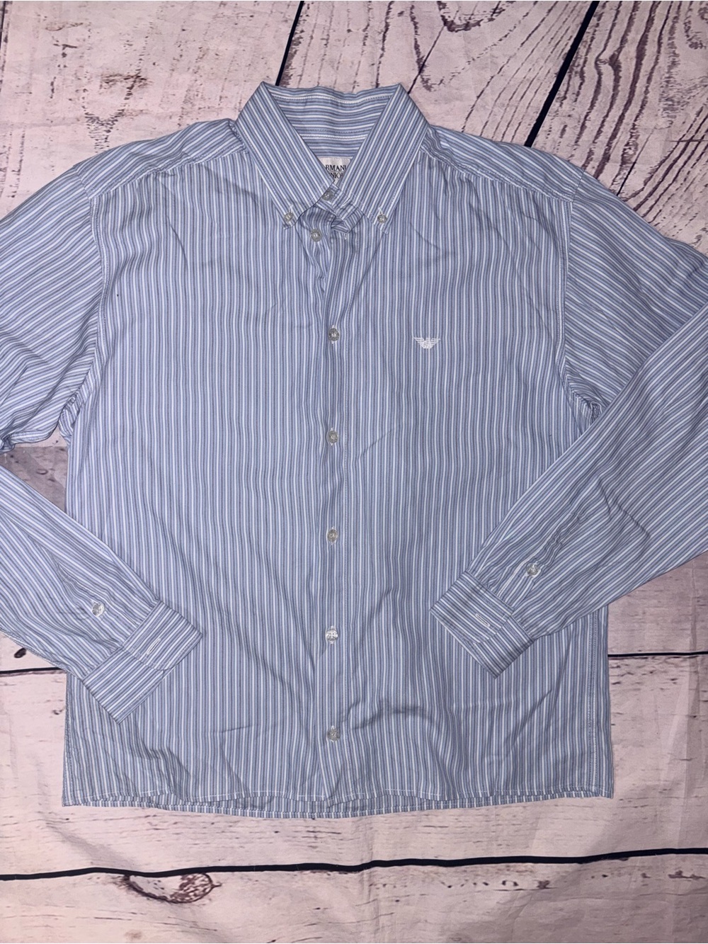 VTG Armani Juniors blue stripped shirt 14a